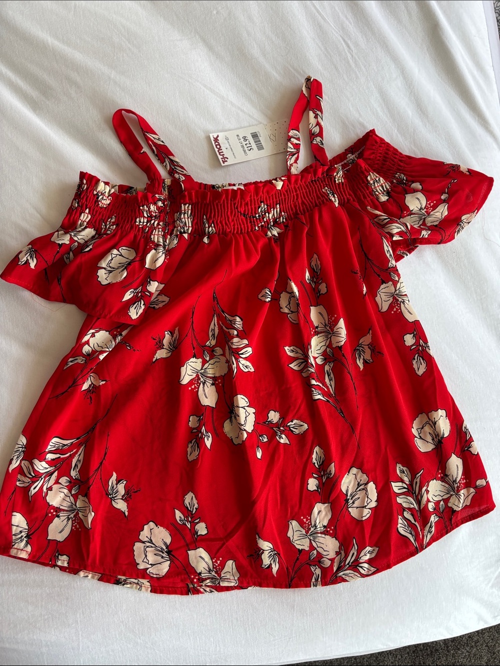 Sienna Sky Red Floral Off-Shoulder Tank with Straps